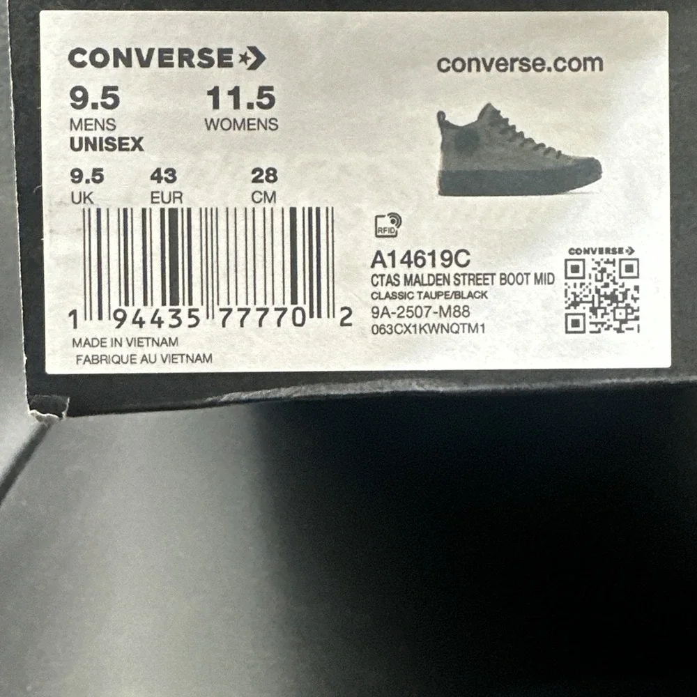 Converse Malden Street Boot Mid‎ Shoes Mens 9.5 Taupe Black Classic A14619C NEW